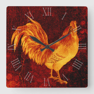 Vintage Fire Rooster Year 2017 Wall Clock Vierkante Klok