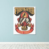 Vintage Firefighter Helmet Canvas Print (Insitu (Houten vloer))