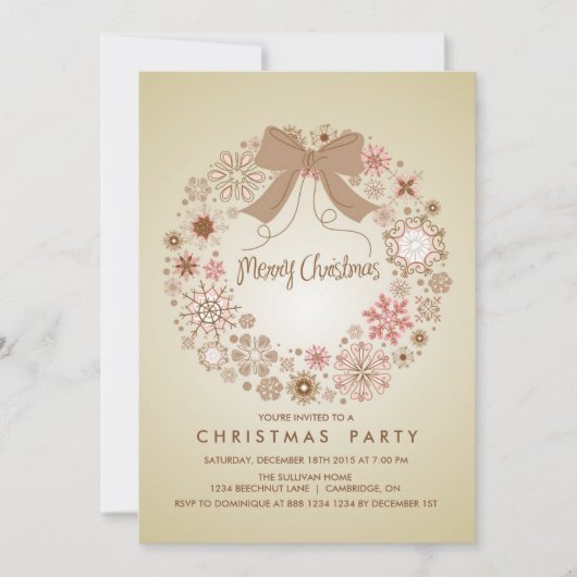 VINTAGE FLAKES DE NEIGE WREATH VACANCES INVITATION (Devant)