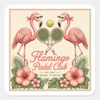 Vintage Flamingo Padel Club Miami Florida Vierkant Vierkante Sticker