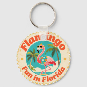 Vintage Flamingo Pret in Florida Strand Sleutelhanger