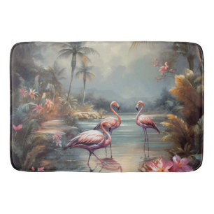 Vintage Flamingo Tropische Lagune Florida Kunst Badmat