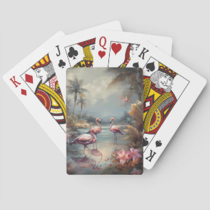 Vintage Flamingo Tropische Lagune Florida Kunst Pokerkaarten