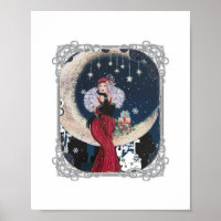 Vintage Flapper Woman on Crescent Moon