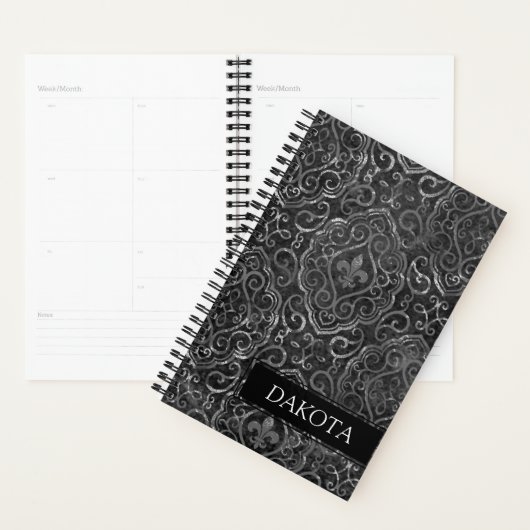 Vintage Fleur de Lis | Black Grunge Damask Custom (Devant avec enveloppe)