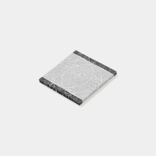 Vintage Fleur de Lis Black Silver Grunge Damask Post-it® Notes