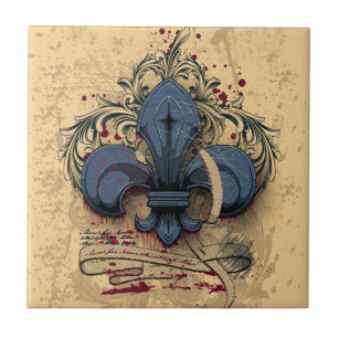 Vintage fleur-DE-lis blauwe metaal grunge gevolgen Tegeltje