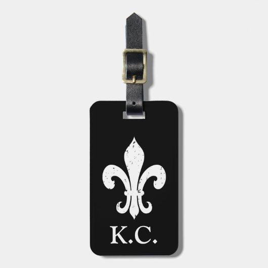 Vintage fleur de lis monogram bagagelabel (Voorkant verticaal)