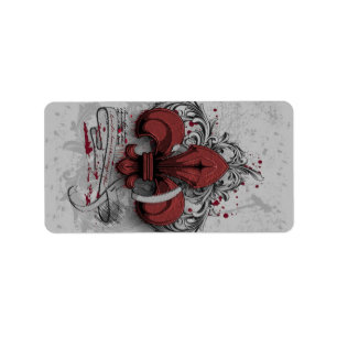 Vintage "fleur de lis"-rode metalen grijpeffecten etiket