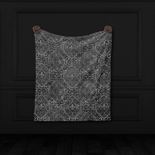 Vintage Fleur de Lis Zwarte Silver Grunge Damask Fleece Deken