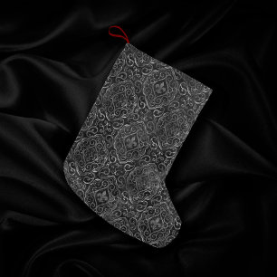 Vintage Fleur de Lis   Zwarte Silver Grunge Damask Kleine Kerstsok