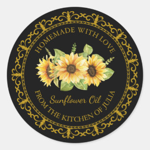 Vintage Fleur de soleil maison Étiquette l Noir