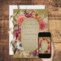 Vintage fleuri Bijou vert Douche Invitation