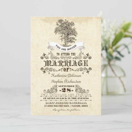 vintage fleuri invitation à mariage (Debout devant)