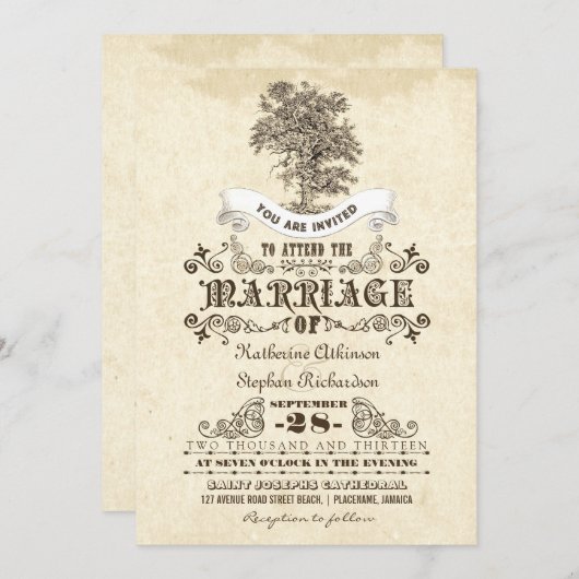 vintage fleuri invitation à mariage (Devant / Derrière)