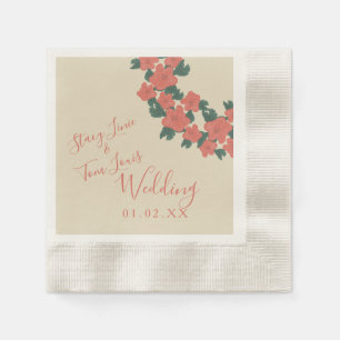 Vintage Flora roze koraal botanisch huwelijk Servet