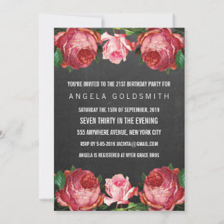 Vintage Floral 21e Anniversaire Invitations