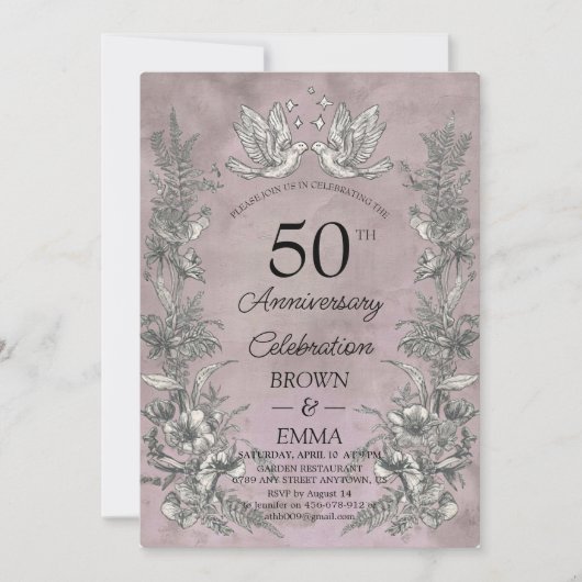 Vintage Floral 50th Wedding Anniversary Invitation (Devant)