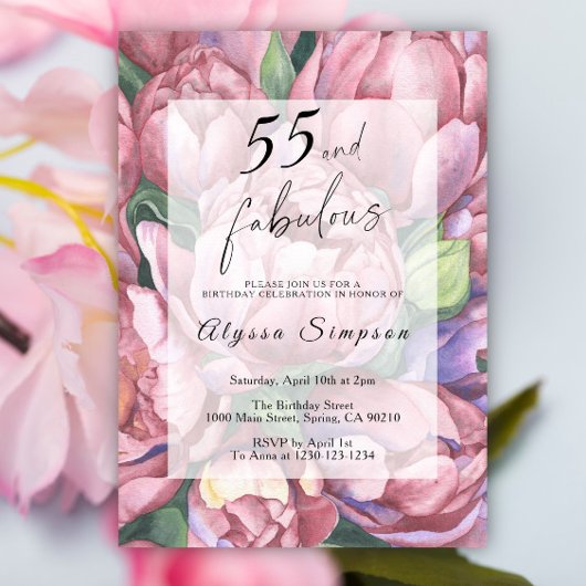 Vintage Floral 55e anniversaire de fête Invitation