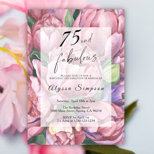 Vintage Floral 75e anniversaire de fête Invitation