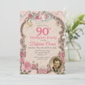 Vintage Floral 90e anniversaire Invitation (Debout devant)