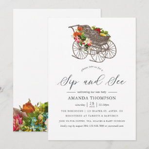 Vintage Floral Baby Baby shower Sip & See Kaart