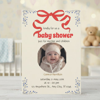 Vintage Floral Baby Shower Invitation with Baby