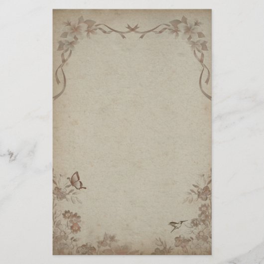 Vintage Floral Beige Briefpapier (Voorkant)