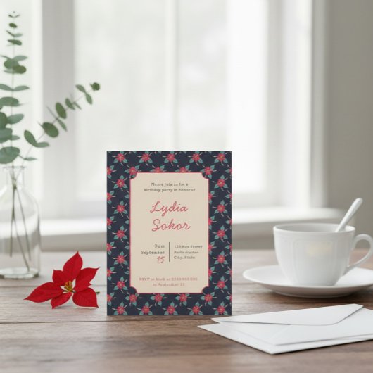 Vintage Floral Birthday Party Invitation 