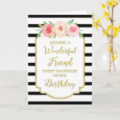 Vintage Floral Black Stripes Ami Carte Anniversair (Fleur jaune)