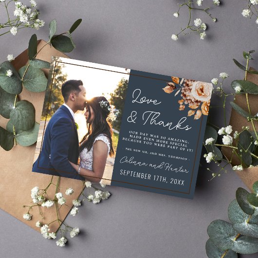 Vintage Floral Bleu Automne Fleurs séchées Merci