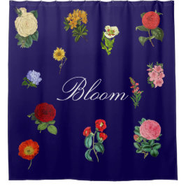 Vintage Floral Bloom Blue Large Rose Garden Douchegordijn
