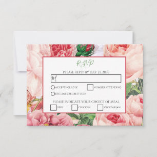 Vintage Floral & Botanique Rose Roses Mariage RSVP