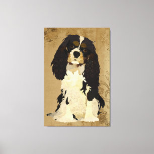 Vintage Floral Cavalier King Charles Canvas Afdruk