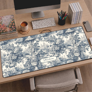 Vintage floral chic Blue toile de jouy monogramme