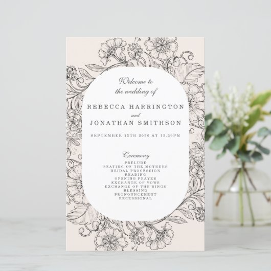 Vintage Floral Cream Wedding Programme (Debout devant)