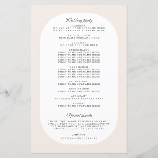 Vintage Floral Cream Wedding Programme (Dos)