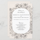 Vintage Floral Cream Wedding Programme (Devant / Derrière)