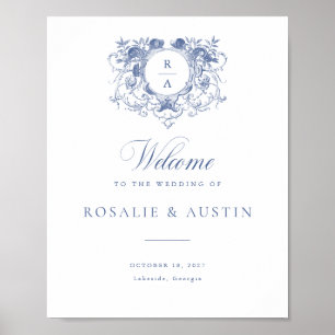 Vintage Floral Elegant Crest Mariage Affiche de bi