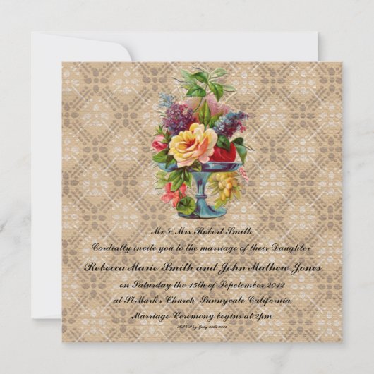 Vintage floral Embossé effet invitations de mariag (Devant)