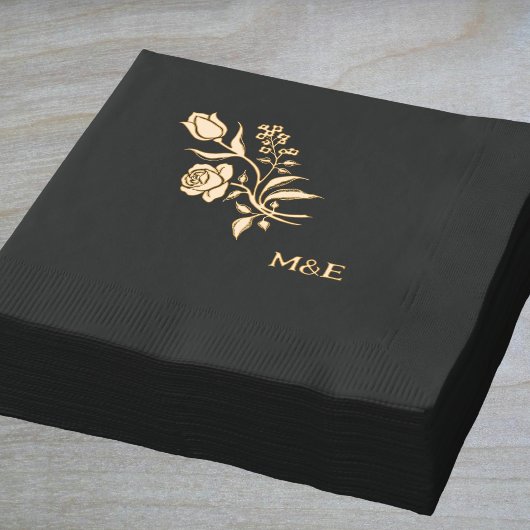 Vintage Floral - folk art black gold