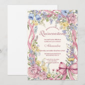 Vintage floral frame Quinceañera  Kaart (Voorkant / Achterkant)