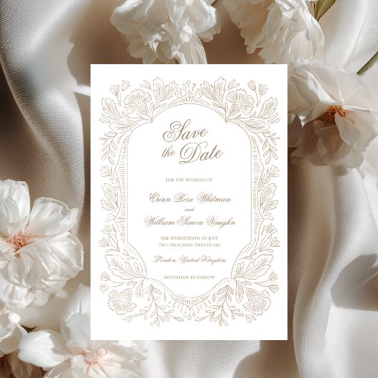 Vintage Floral Frame Save The Date Invitation