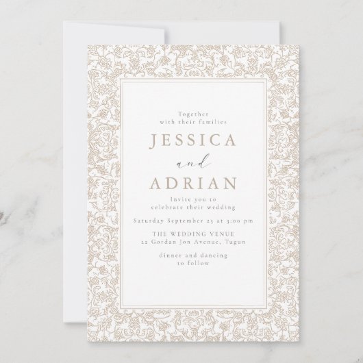 Vintage Floral Frame Wedding  Kaart (Voorkant)