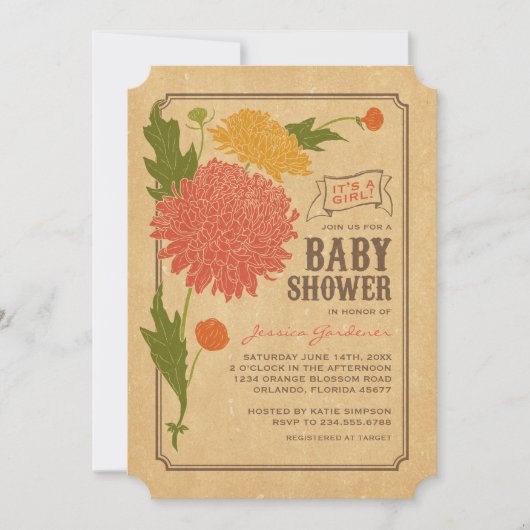 Vintage Floral Garden Party Baby shower Uitnodigen Kaart (Voorkant)