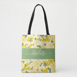 Vintage Floral Green Yellow Botanical Draagtas