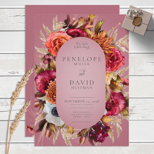 Vintage Floral Jewel Fuchsia Frame Invitation