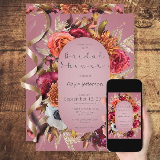 Vintage Floral Jewel Fuchsia Frame Invitation