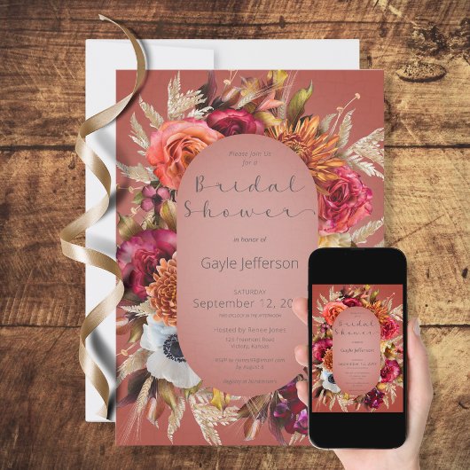 Vintage Floral Jewel Rust Frame Douche Invitation