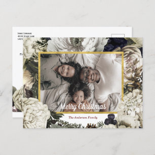 Vintage Floral kerstfoto briefkaart